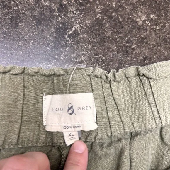 Lou and Gray Olive Green 100%  Linen Preppy Pullon Shorts Size XL - Picture 3 of 4